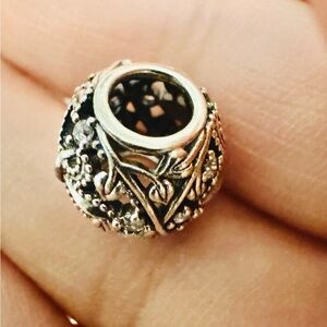 Pandora Sterling Silver Round Bead Charm Antique Nature Theme with Stones